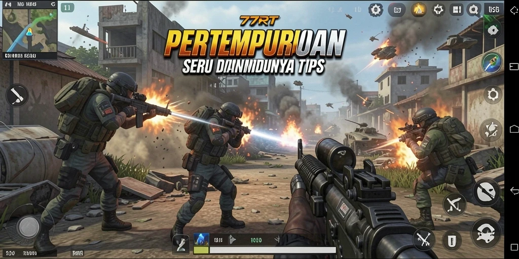 Screenshot gameplay dari 77RT menunjukkan adegan pertempuran yang seru.