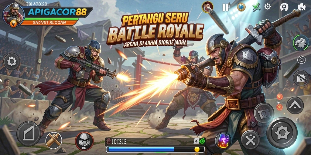 Tangkapan layar APIGACOR88 yang menunjukkan aksi laga seru di arena Battle Royale.