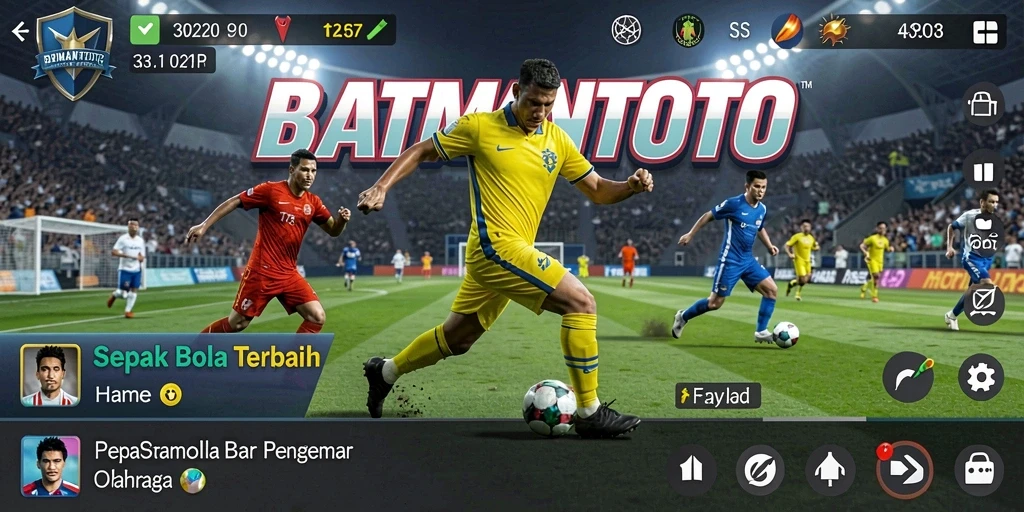 Tampilan gameplay dalam BATMANTOTO yang menampilkan aksi sepak bola seru.