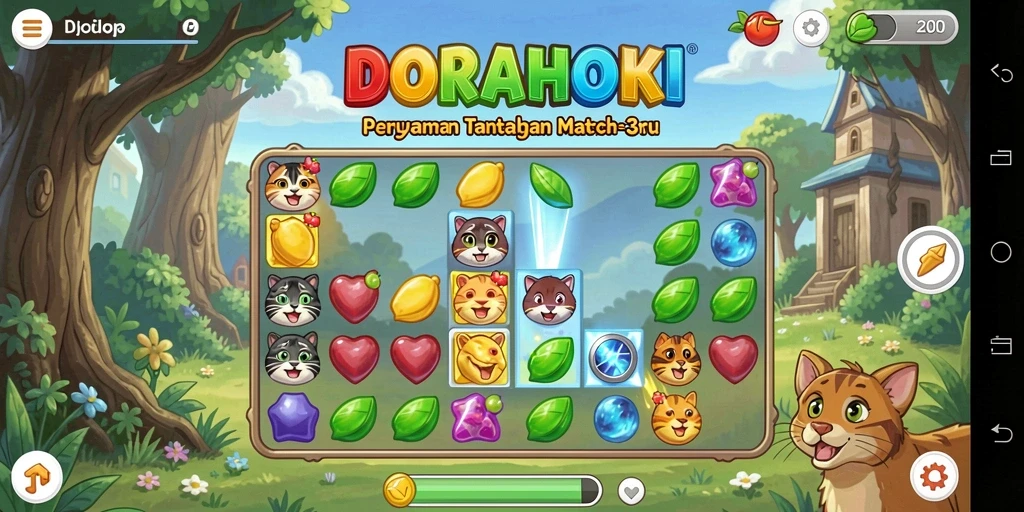 Tampilan menarik dari DORAHOKI dengan gameplay seru Match-3.