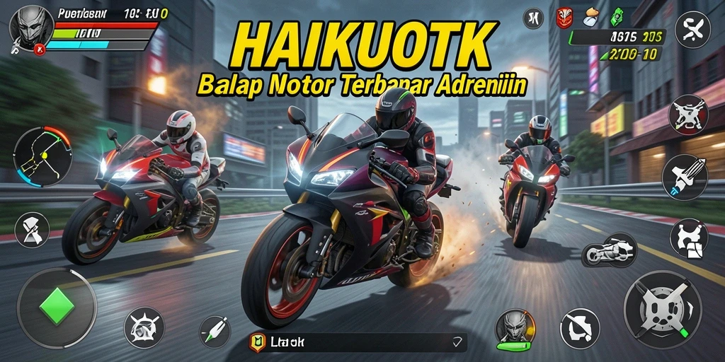 Gameplay HAIKUOTK dengan balapan motor yang seru dan menantang.