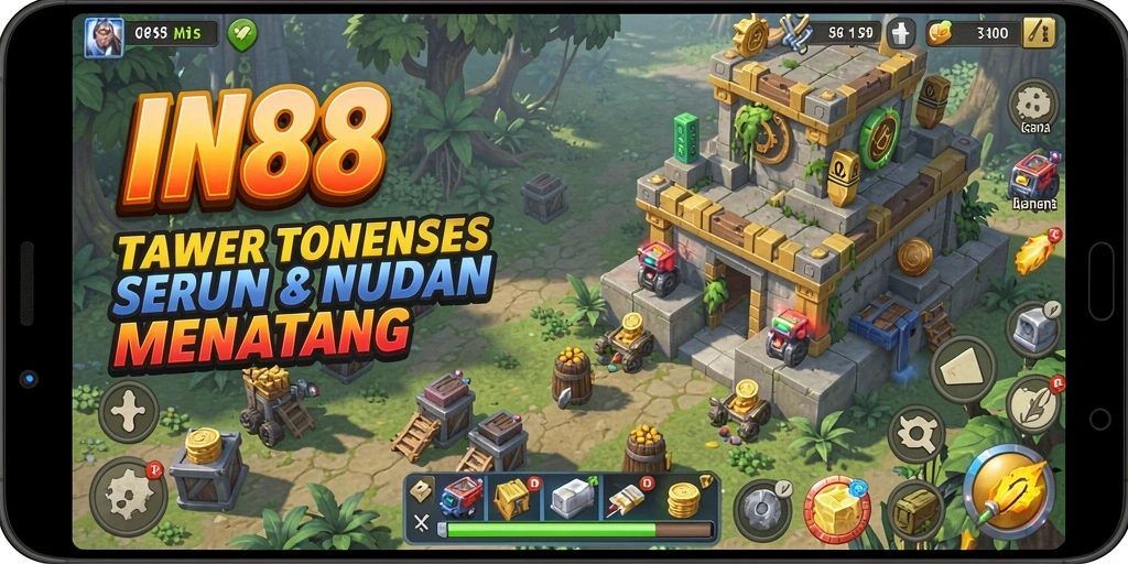 Tangkapan layar IN88 menunjukkan aksi menegangkan dalam pertempuran Tower Defense.
