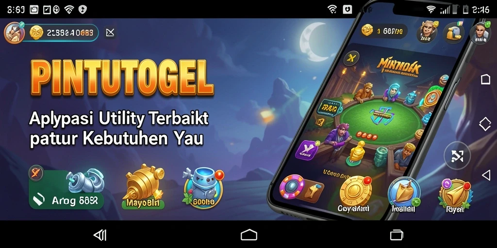 Tampilan utama aplikasi PINTUTOGEL dengan fitur utilitas lengkap.