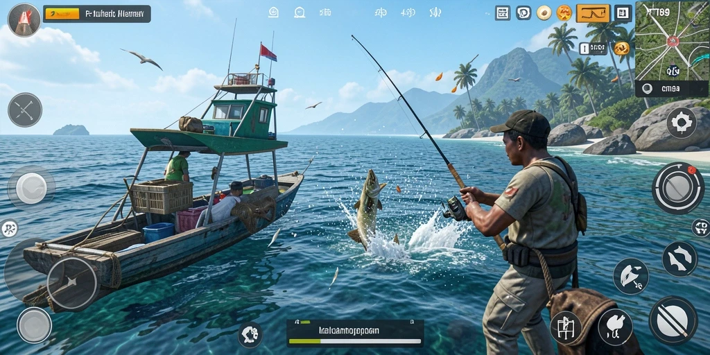 Gameplay PT89 menampilkan momen seru penangkapan ikan di laut.