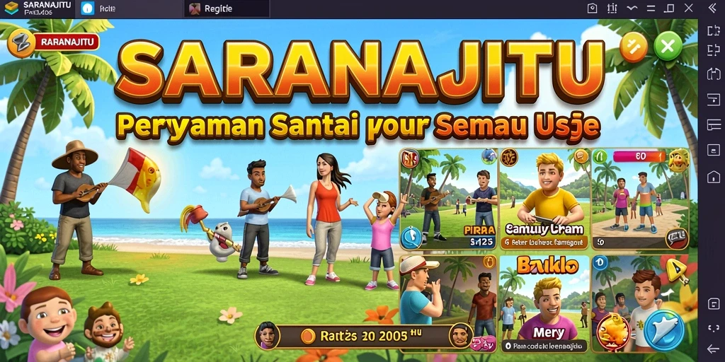 Screenshot utama SARANAJITU menampilkan gameplay santai yang penuh warna.