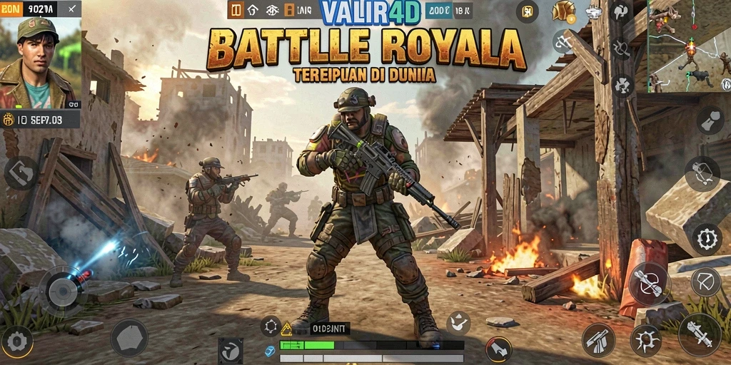 Gameplay intens VALIR4D dalam medan pertempuran Battle Royale.