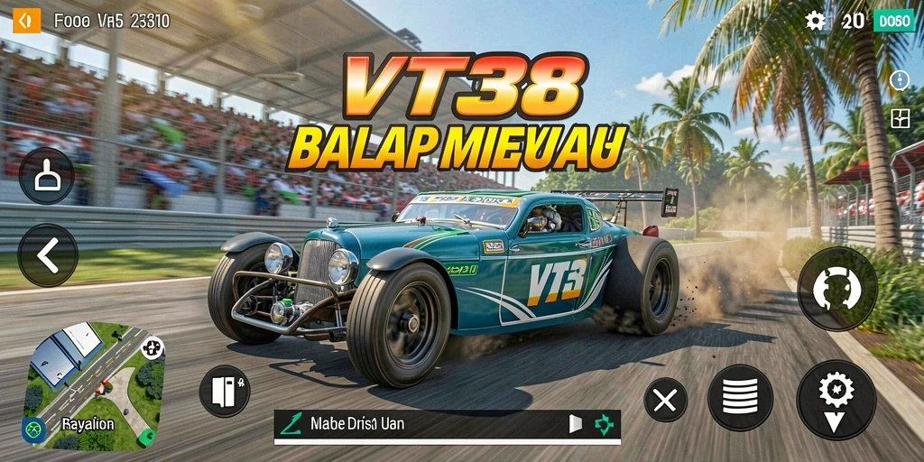 Tampilan gameplay balap VR yang realistis dan mendebarkan.