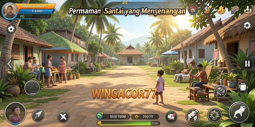 Tangkapan layar gameplay <strong>WINGACOR77</strong> menampilkan suasana santai dan penuh warna.